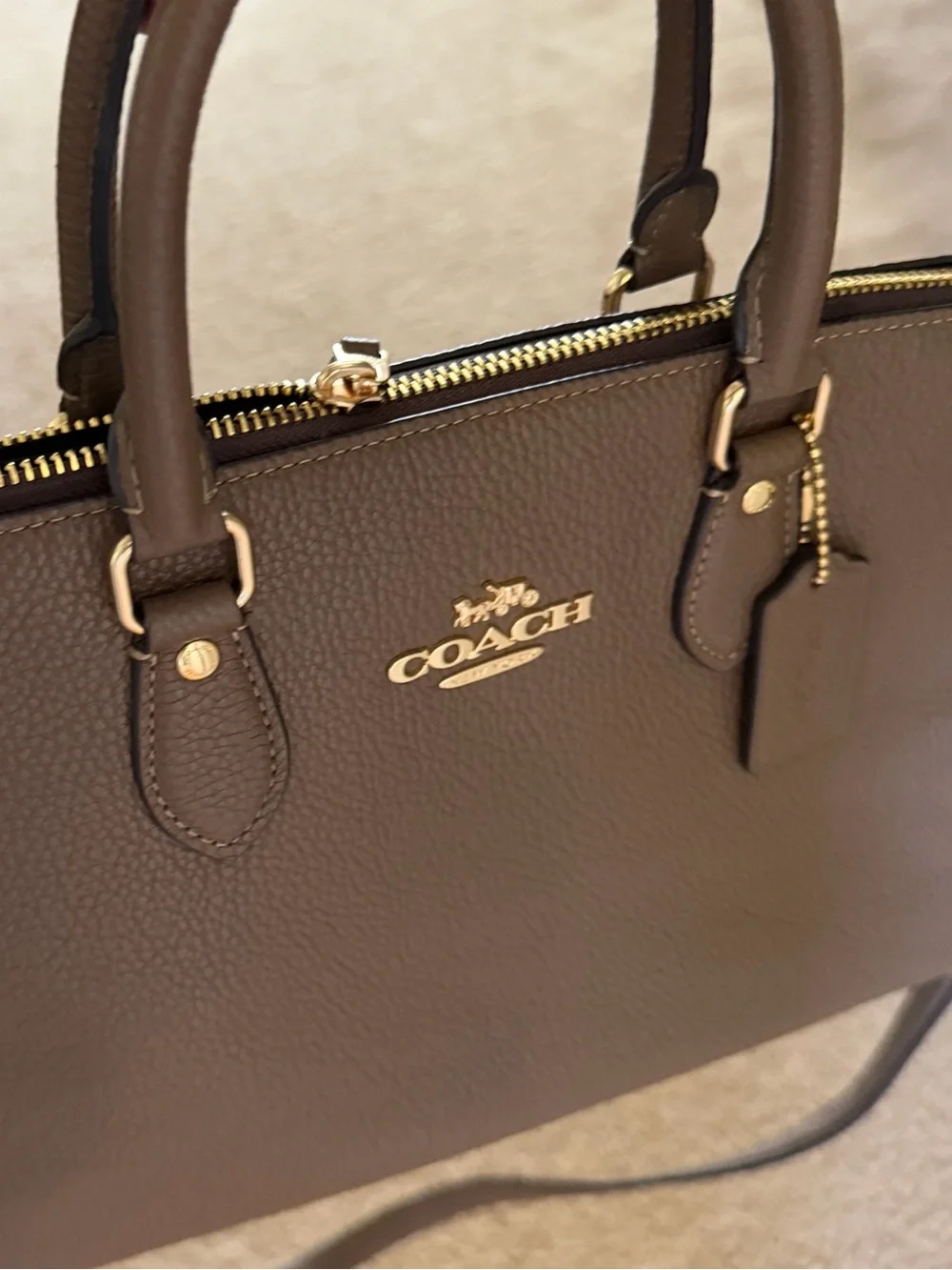 COACH Brown Pebbled Leather Satchel with Gold Hardware